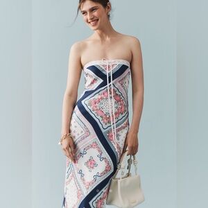 New Anthro For Love And Lemons Pink and Blue Midi Dress Size 1X, New with Tags